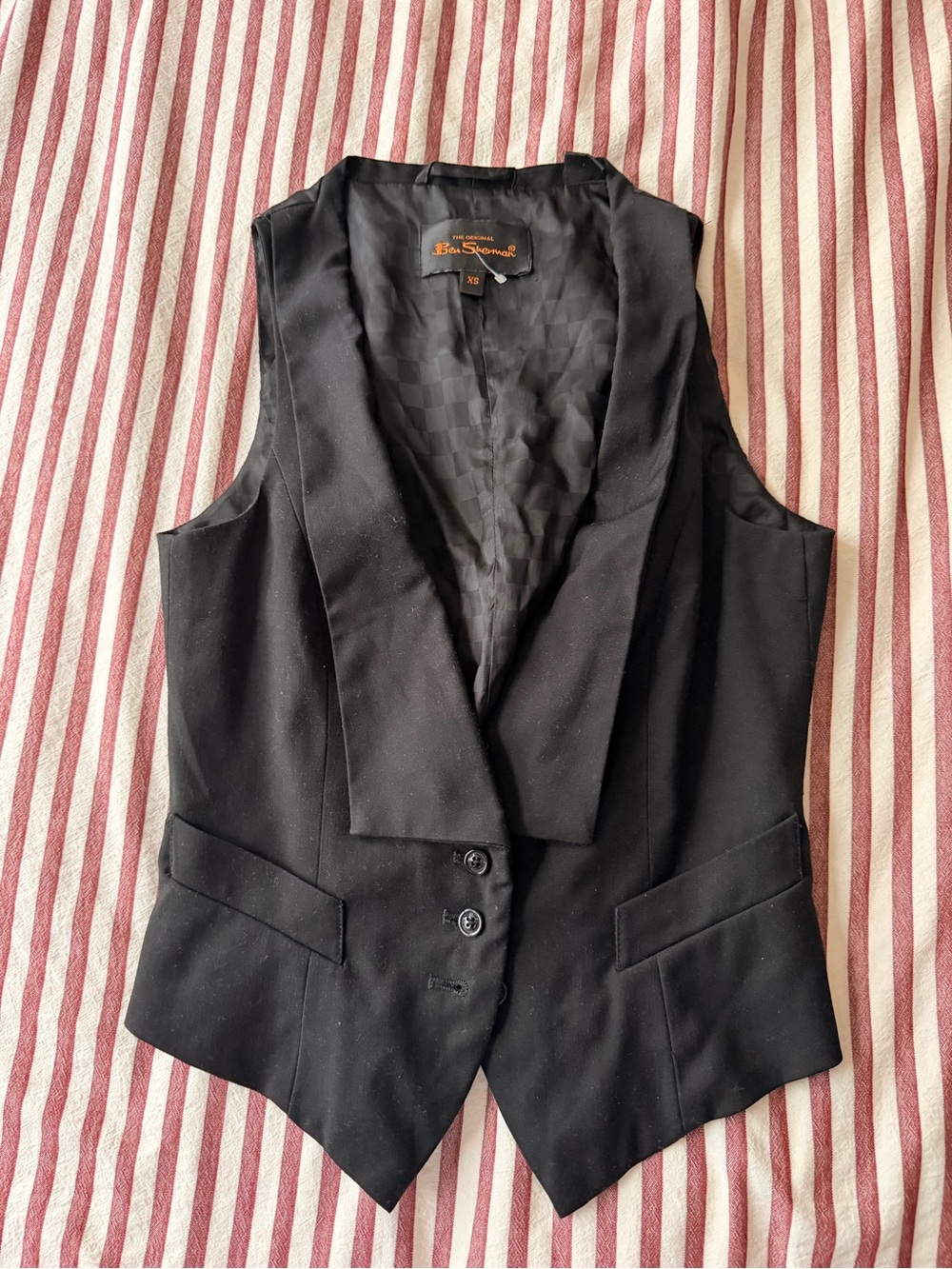 Black Tailored Vest waistcoat with checkered lining cropped and belt detail